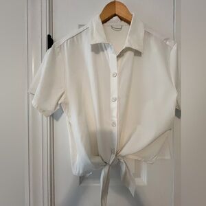 Wayre Tie Front Button Crop Milk White Size Small Travel Wear